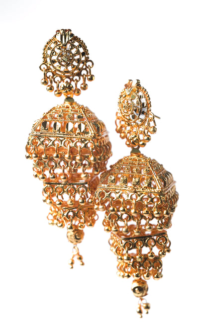 Kailash Tiered Gold Earrings