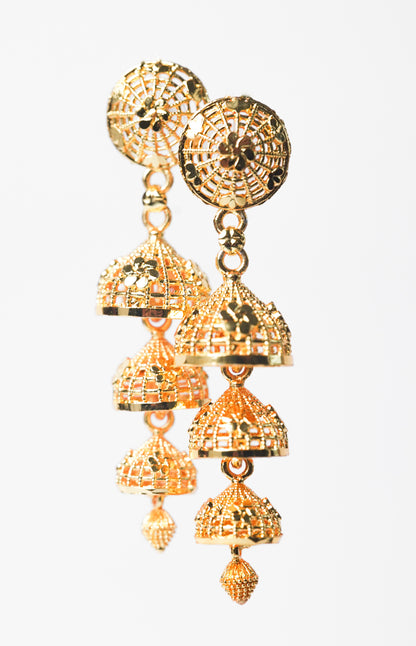 Gold Jasmine Chola Jhumka Earrings