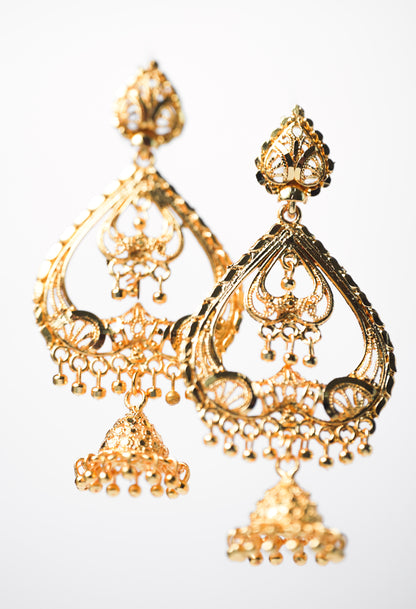 Dil Gold Jhumka Statement Earrings