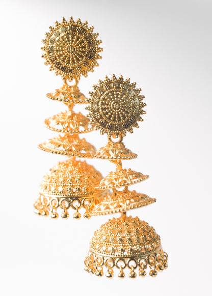 Usha Tiered Gold Jhumka Earrings