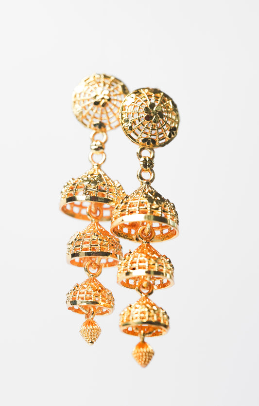 Gold Jasmine Chola Jhumka Earrings